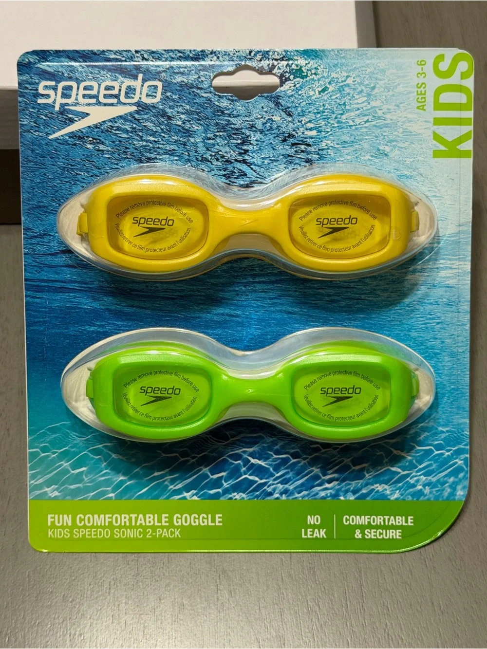 Speedo Kids No Leak Goggles 2-Pack in Yellow and Green
